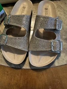 White Mountain Footbeds Gold Glitter Horizon Cushioned Slide Slip-On Sandal NEW - Picture 1 of 11