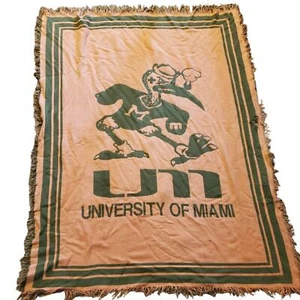 Vintage University of Miami Hurricanes Florida College Orange Green Blanket - Picture 1 of 9