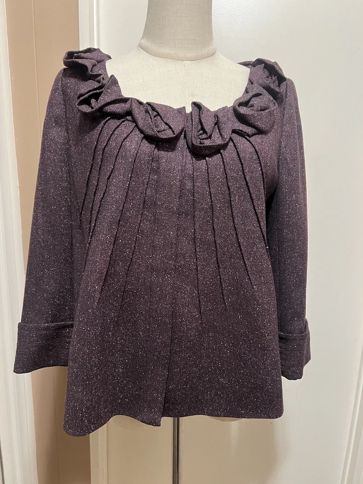 Rebecca Taylor 女式短紫色夹克 Rosette 领 3/4 袖 8 码 — 第 1/4 张图片