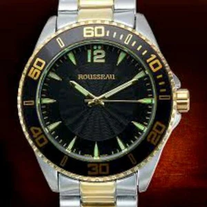NEW Rousseau SUTER 9445 Men's Two-Tone Steel Band Watch w/ BLACK Dial Analog - Picture 1 of 2
