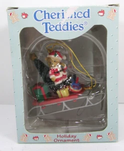 NEW ENESCO ORNAMENT CHERISHED TEDDIES 499781 ON SLED WITH CHRISTMAS TREE 1997 - Picture 1 of 6