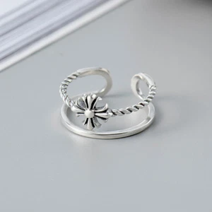 Doppel Ring Kreuz 49 - 54 verstellbar Sterling Silber 925 Geschwärzt Damen - Bild 1 von 7