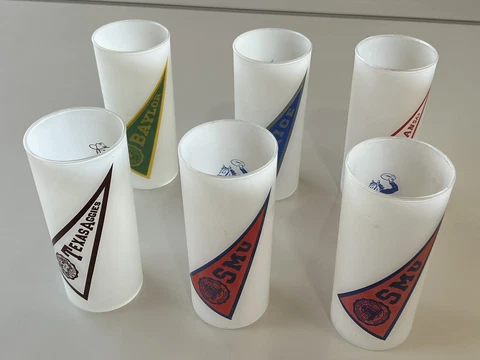 Vintage NCAA SWC Football 6” Frosted Glasses Texas A&M SMU Arkansas Baylor Rice Cover