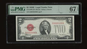 DBR 1928-E $2 Legal Vinson SupGem Fr. 1506 DA Block PMG 67 EPQ Serial D30103296A - Picture 1 of 2