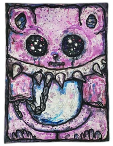 HAPPY GRAVE original large PAINTING surreal dark art "PRETTY PRETTY PURPLE BEAR" - Picture 1 of 3