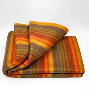 SOFT&WARM GOLDEN ORANGE SUMMER STRIPED ALPACA LLAMA WOOL BLANKET QUEEN BED SOFA - Picture 1 of 7