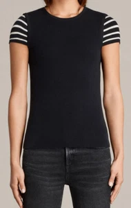 AllSaints The Anya Navy Stripe Top Light Knit Stretchy Blouse UK 8 / Small NEW - Picture 1 of 7