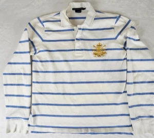 Ralph Lauren Sport Striped Rugby Polo Long Sleeved L Blue White Gold Crest - Picture 1 of 9