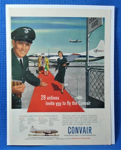 Vintage 1952 CONVAIR Passenger Airplane Pilot & Stewardess Print Ad - Picture 1 of 1