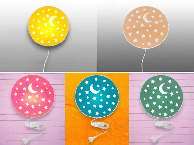 Children's room wall lights with switch and plug motif moon stars flat ø25cm - Image 1 of 4