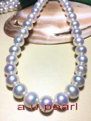 Australia Top 19"12-14mm REAL Mar del Sur Perfecto Redondo BLANCO Collar Perla 14K Foto 1 de 4