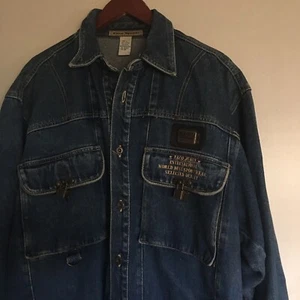 Vintage Paco Sports Shirt Jacket DenimY2K With Lock And Key SizeLargeMen Rare - Picture 1 of 17