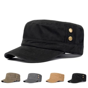 Men Cotton Plain Army Cadet Combat Hat Duckbill Flat Baseball Military Sun Cap - Picture 1 of 9