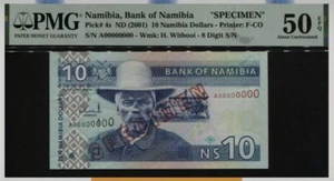 Scarce Rare Specimen Note 2001 Namibia $10 Banknote in PMG 50EPQ Gem UNC - Picture 1 of 2
