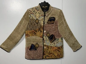 Vintage Alex Kim Boho Hippie Patchwork Tapestry Embroidered Jacket Sz L - Picture 1 of 12