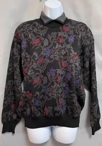 Tricots St Raphael Pullover Erwachsene Large reine Wolle Unisex grau Blumen Rollkragen - Bild 1 von 9