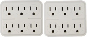 Kab CT-027W 15A 125V White 6 Way Electrical Tap Outlet Plug Adapters - Pack of 2 - Picture 1 of 2