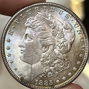1885 P $1 Morgan Silver Dollar - Toned- BU Gem B03 - Picture 1 of 3