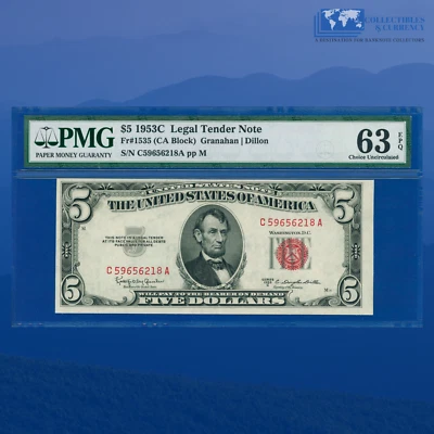 Fr.1535 1953c $5 Five Dollars Legal Tender Note, PMG CU 63 EPQ #56218 - Image 1 of 3
