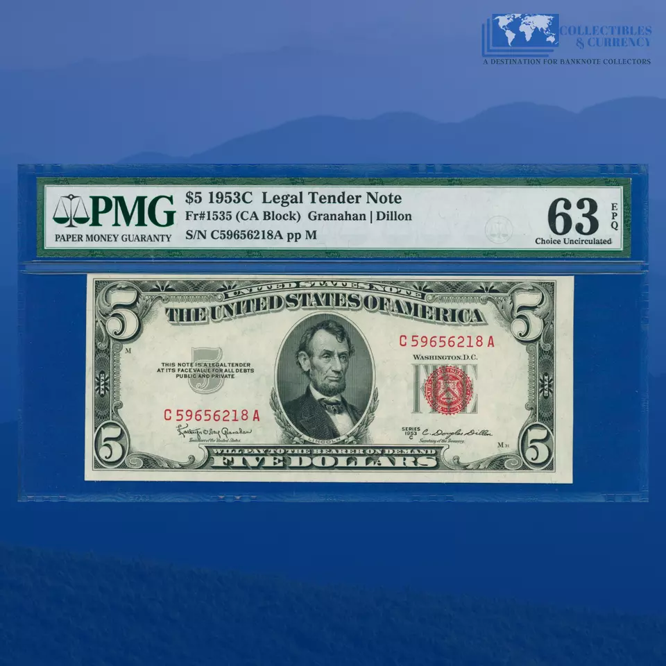 Fr.1535 1953c $5 Five Dollars Legal Tender Note, PMG CU 63 EPQ #56218 - Image 1 of 3