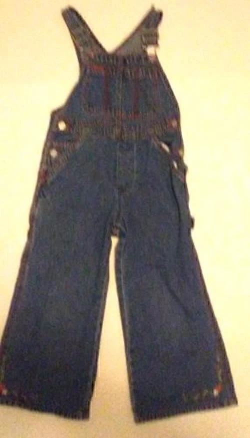 Pre-owned GAP kids Light Blue Denim Florals Overalls Size XS Girls - Image 1 of 4