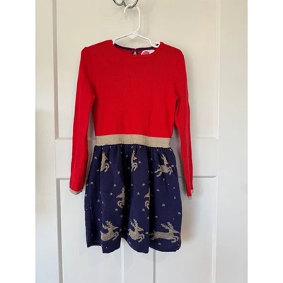 Mini Vestido Suéter Tejido Rojo Biden Estrellas Reno Dorado Brillante Vacaciones Niñas 6-7 Años Foto 1 de 4