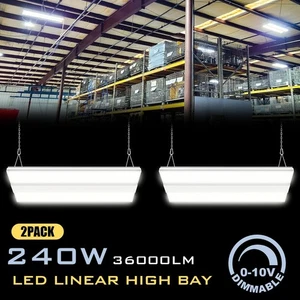 2 Pack 240W LED Linear High Bay Warehouse Light Fixture Factory 1000W Equivalent - Picture 1 of 13