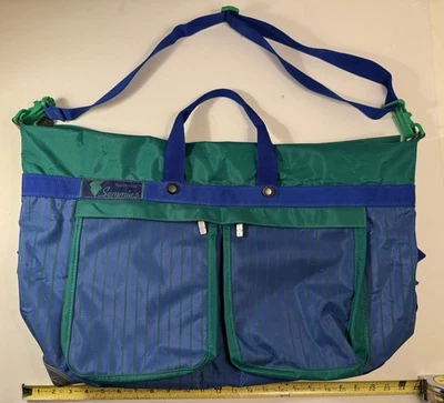 1991 Samsonite "Sammies" Green & Blue Striped Large Duffle Bag Detachable Strap - Image 1 of 4