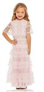 Mac Duggal Girls Dress Size 2 Pink Tiered Ruffle Floral Embroidered 8065 $498 - Picture 1 of 14