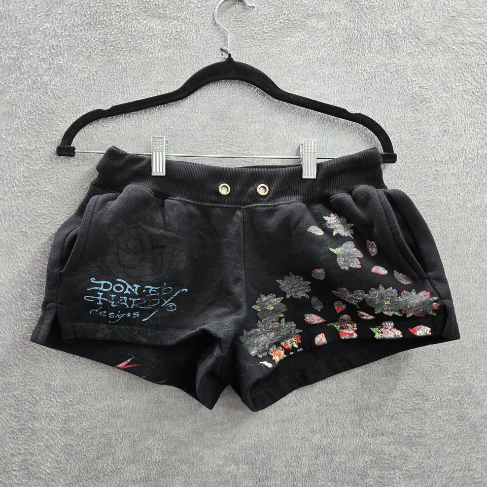 Pantalones Cortos Ed Hardy Mujer Ropa Activa XS Negro Floral Fénix Flores Indie Sleaze Foto 1 de 4