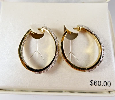 Красивые 18KT золото над латуни серьги-кольца с бриллиантами акценты проколотый в коробке - Изображение 1 из 4