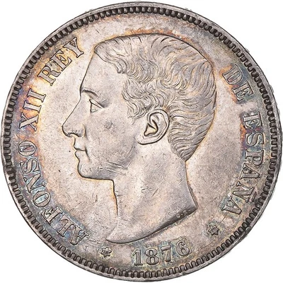 [#1044561] Coin, Spain, Alfonso XII, 5 Pesetas, 1876, Madrid, AU(50-53), Silver, - Image 1 of 2