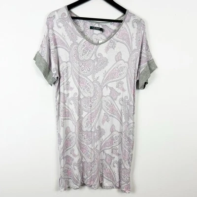 Camisa para dormir Lauren Ralph Lauren rosa y gris cachemir manga corta talla pequeña Foto 1 de 4