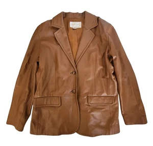Chaqueta Blazer Mujer Vintage Margaret Godfrey Cuero Marrón Coñac Talla 12 LEER - Imagen 1 de 9