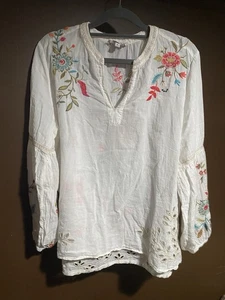 Johnny Was Maris Puff Langarm Stickerei Blumen weiß T-Shirt Gr. Medium - Bild 1 von 3