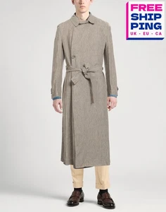 RRP€1300 EMPORIO ARMANI Linen Coat EU50 US40 L Grey Perforated Belted - Picture 1 of 8