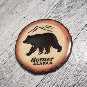 Alaska Magnet Homer Alaska with Bear Mountains lacquer on Wood 3" Round Giftcorp - Picture 1 of 5