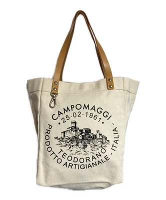 Bolso de Mano Campomaggi de Lona con Asas de Cuero Hecho en Italia Foto 1 de 4