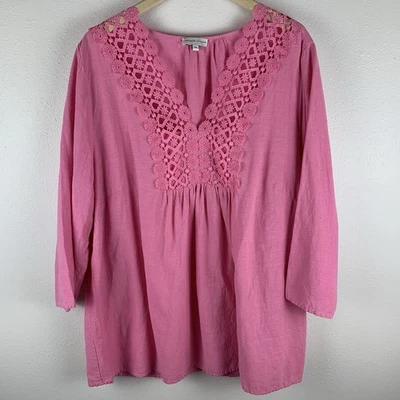 Adrienne Vittadini Mujer 2X Túnica Rosa Cottagecore Campesina Boho Corte Ojales Foto 1 de 4