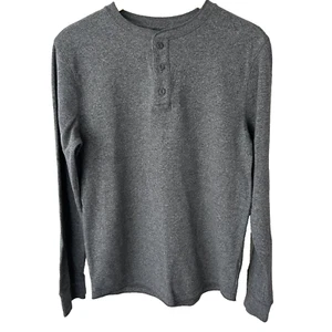 Mens Thermal Henley Shirt Size Medium Grey Great for Layering Long Sleeve Top * - Picture 1 of 6