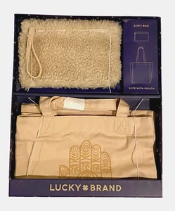 Lucky Brand Peace Graphic Canvas Tote With Sherpa Zippered Pouch Set NIB - Picture 1 of 8
