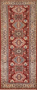 Geometric Kazak 8 ft. Runner Rug Wool Hand-knotted 2x8 Red Hallway Carpet - Picture 1 of 12
