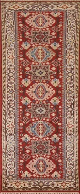 Tapete de corredor geométrico cazaque 8 pés lã feito à mão 2x8 tapete vermelho corredor - Imagem 1 de 4