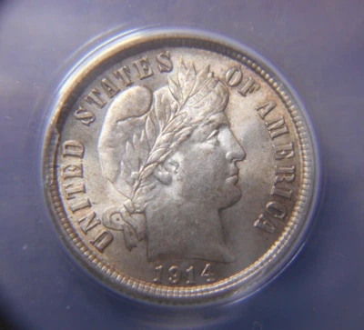 Moeda original linda 1914 Barber Dime 10c ANACS MS64 - Imagem 1 de 4
