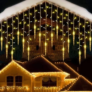 LED Curtain Lights String Fairy Outdoor Garden Christmas Wedding Party Icicle US - Picture 1 of 22