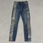 7 For All Mankind Jeans Womens Size 26 Silver Glitter Striped Medium Wash Skinny
