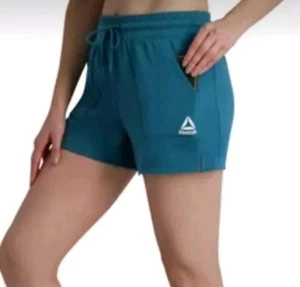 NWT Reebok Relaxed Fit Shorts Womens Sz 2X Marine Teal Pockets Drawstring Waist - Picture 1 of 12