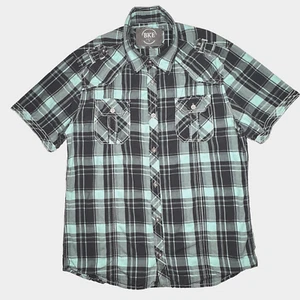BKE Shirt Mens Size XL Black/Blue Plaid Slim Fit Short Sleeve Button Front Y2K - Picture 1 of 7