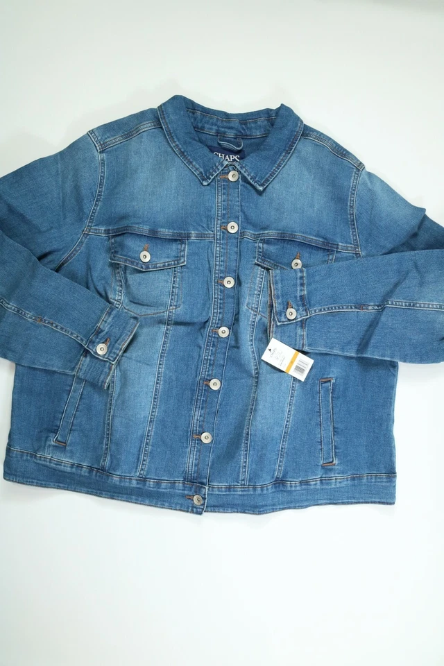 女式 Chaps 蓝色牛仔夹克 3XL 全新! 全新带标签 — 第 1/4 张图片