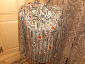 EVAN PICONE VTG. 80 ' SILK BLOUSE NECK-TIE GEMS PRINT LONG SLEEVE 6 - Picture 1 of 7
